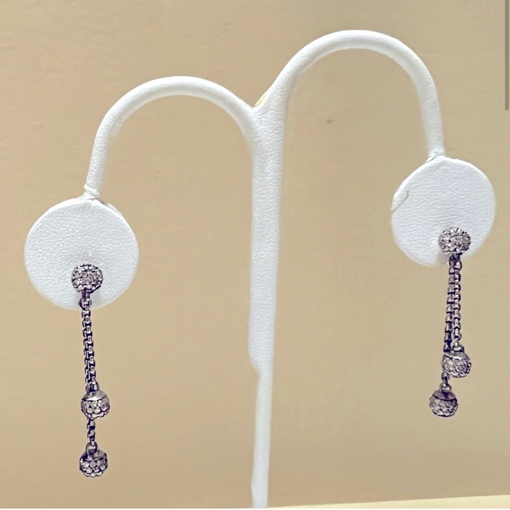 David Yurman Diamond Ball Drop Earrings. Sterling silver and diamond. Authentic